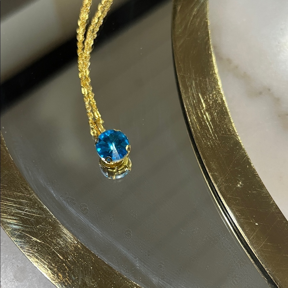 Aquamarine Blue Glass Rhinestone Pendant Necklace